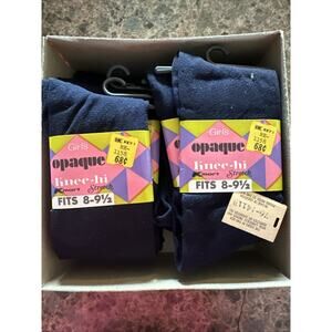 NWT Vintage Girl’s Nylon Knee High Socks Red Deadstock 12 Pair In Box Navy
